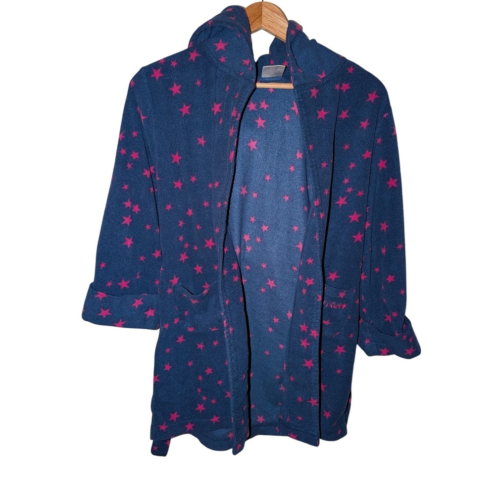 Calvin‎ Klein Girls Blue Pink Star Fleece Hooded Robe Size M 7/8 Bathrobe